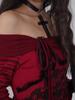 Estetisk Grunge Rød Trykket Langermet Topp Sexy Off-Shoulder Y2k Slankende T-skjorte Japansk Motedesign Casual Klær Høst