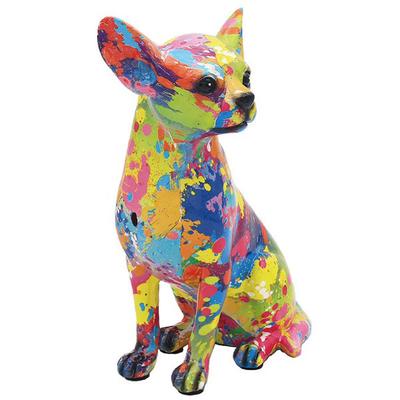 [A3849] - Multicolored Splash 'Chihuahua' Resin Figurine - 25x16 Cm