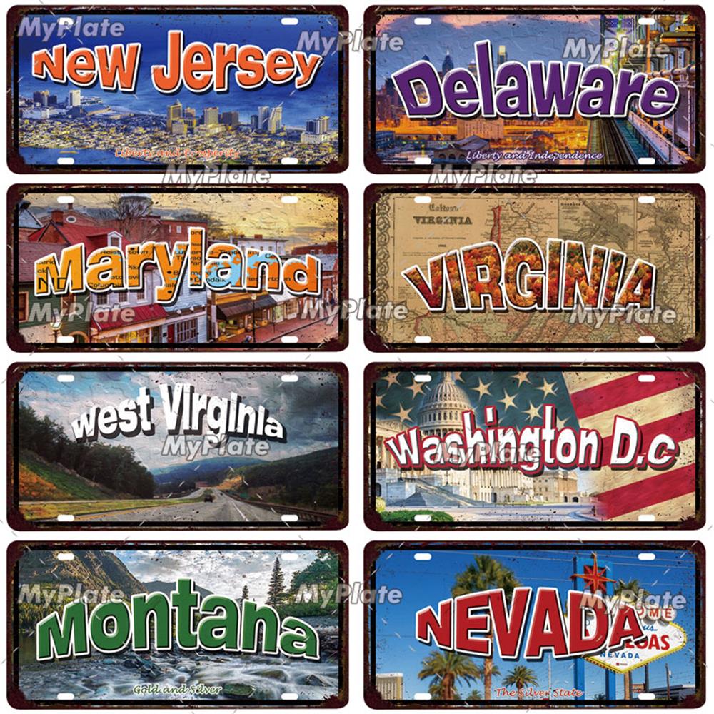 [MyPlate]Vintage America State USA City Licenses Plate Metal Sign Tin Sign Poster Plaque Decor Bar Pub Club Home Wall Decoration