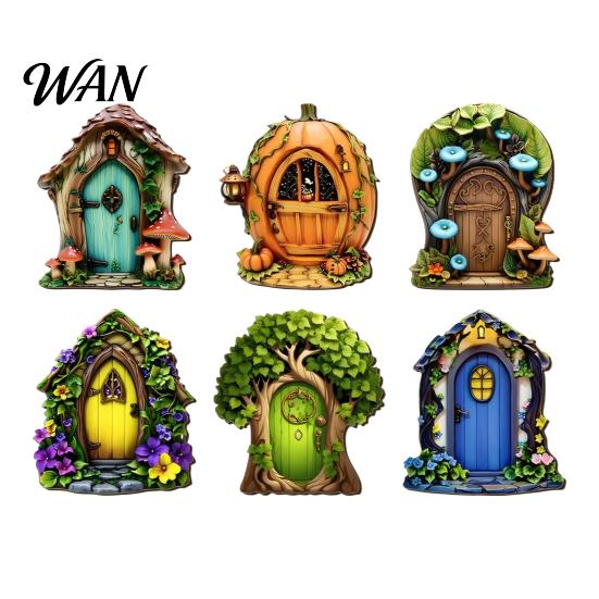 Garden Corner Fairy Lights Wooden Decoration, Tree Hollow Cottage Door with High-Definition Crafts Decoration UV Printing, Waterproof Acrylic Outdoor