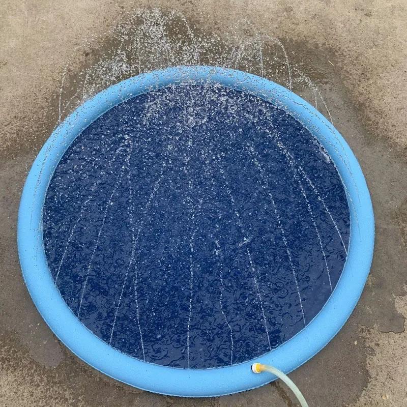 170*170cm Haustier-Sprinklerkissen Spielkühlmatte Schwimmbecken Aufblasbares Wassersprühkissen Matte Wanne Sommerkühlende Hunde-Badewanne für Hund