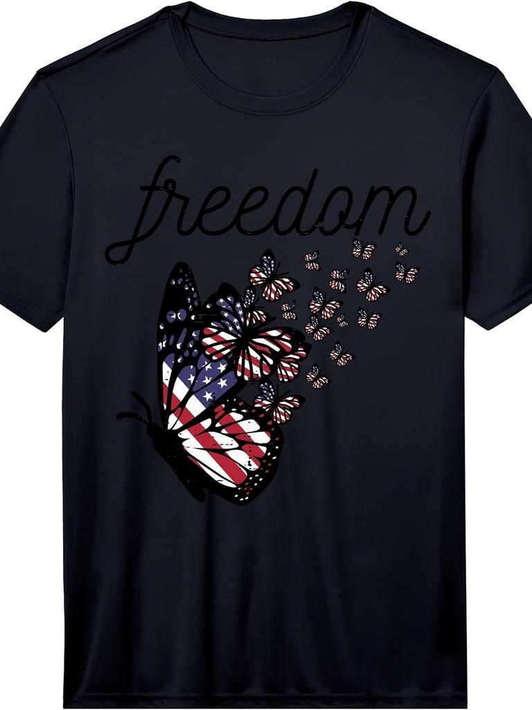 US Flag Butterflies Freedom 4Th of July Patriot Unisex Girls Performance T-Shirt Retro-Style Casual