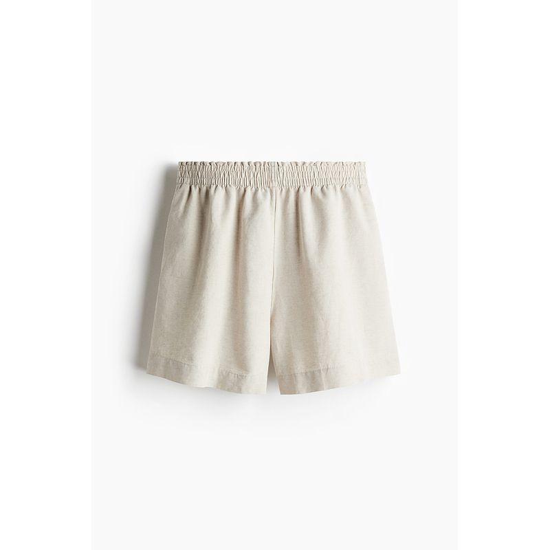 

HM Women s Clothes Casual Pants 2025 Fall New Arrival Casual Elastic Waist Straight-leg Linen Blend Shorts 1259175 Light Beige 165/80