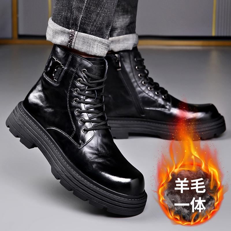 New Designer Genuine Leather Boots for Men Autumn Winter British Wool Motorcycle Boots Man Fashion Casual Platform Shoes Male
