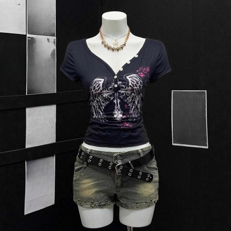 

Європейський та американський літній вуличний стиль, персоналізований спортивний кежуал топ з принтом крил S чорний