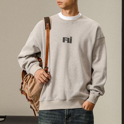 Autumn Trendy Brand American Retro Heavy Crew Neck Sweater Men'S Loose Large Size Clothes Youth Long Sleeve Top Tide