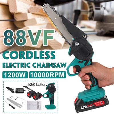 Sierra eléctrica de 1200W 88Vf, sierra de cadena de poda de 6 pulgadas, sierra de registro de árboles para jardín, herramientas de carpintería, cortador de madera para batería Makita de 18V