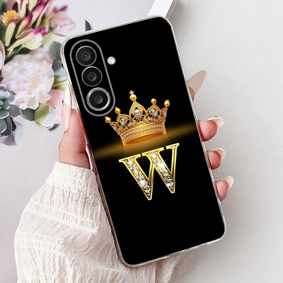 For Samsung M56 Case SM-M566B Clear Fashion A-Z Letters Luxury Flowers Crown Soft TPU Bumper For Samsung Galaxy M56 Back Cover