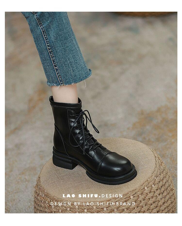 Women's Soft Leather British-Style Fleece-Lined Martin Boots - Autumn/Winter 2025, Thick-Soled, Short, Spring/Autumn Single Boots.