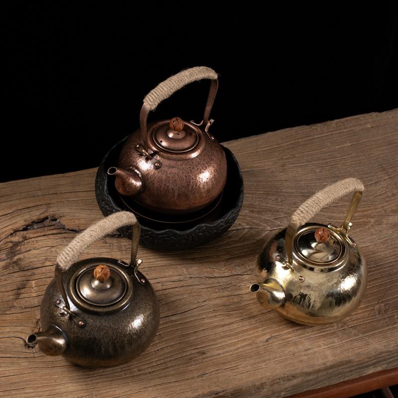 Handcrafted Large Copper Teapot 750ml 1000ml Vintage Style Kettle Gongfu Tea Brewing With Hammered Finish