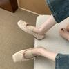Flat-bottomed French square head small silver single shoes women's shoes 2025 new spring satin ballet gentle
