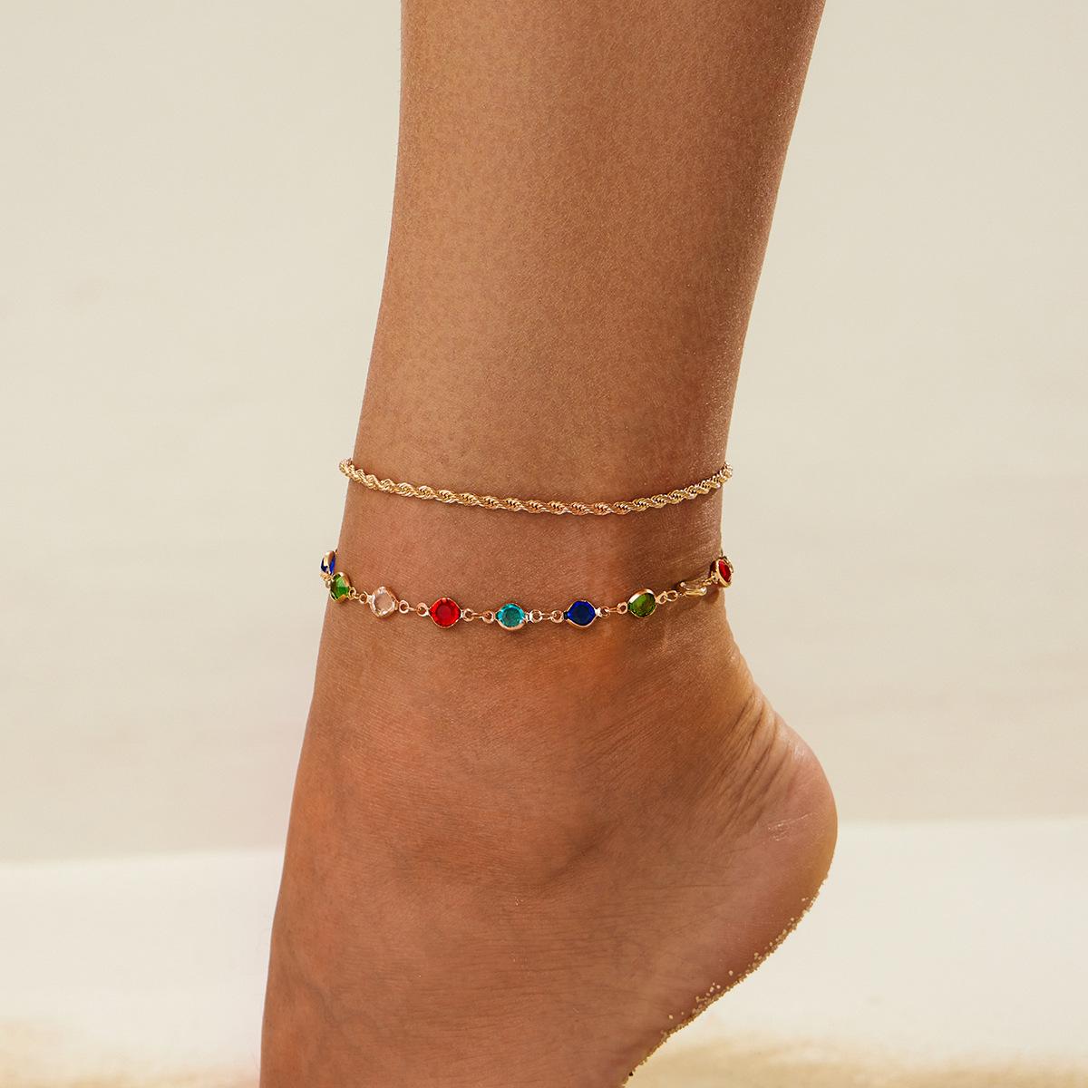 

Простой Цветной Набор Браслетов на Лодыжку с Хрустальной Цепочкой, Модный Металлический Браслет на Лодыжку со Скрученной Цепочкой.