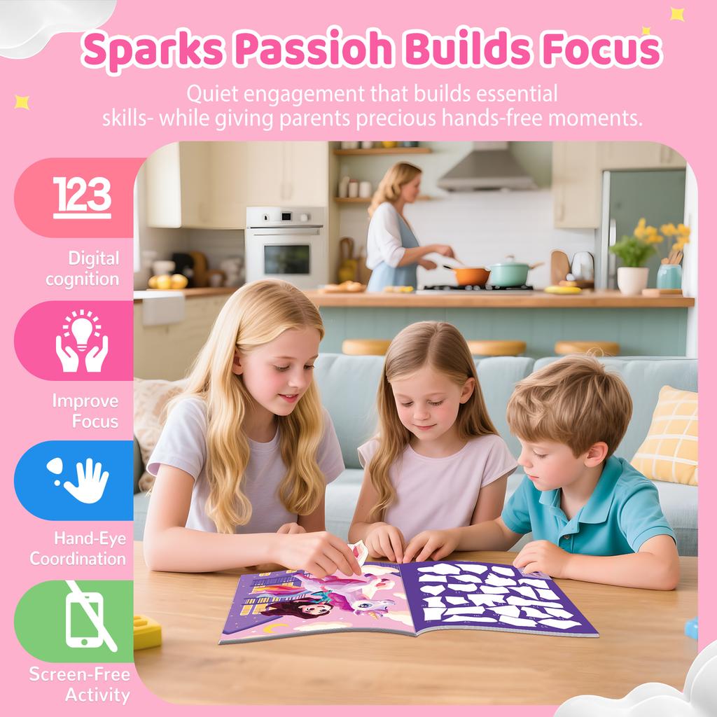 Busy Travel Toy Paint By Sticker For Kids, Screen Free Sticker Book By Number, Resuable Puzzle Sticker Paint Book For Girls Gift