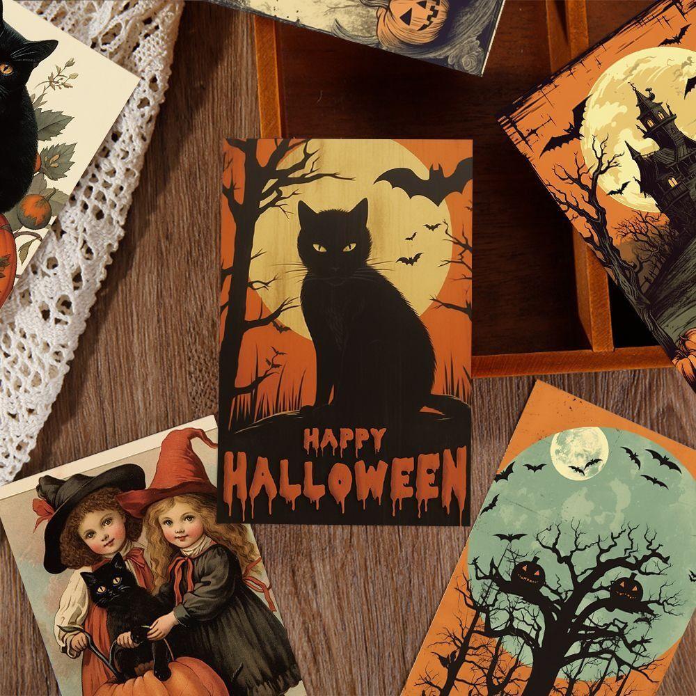 10pcs/set Castle Broom Black Cat Wall Stickers Halloween Greeting Cards Party Invitations