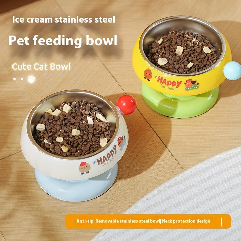 Cute Cartoon Elevated Pet Bowl Stainless Steel Bowl Neck Protection Neck Protection Anti-Choking Non-Slip Pet Feeder Supplies