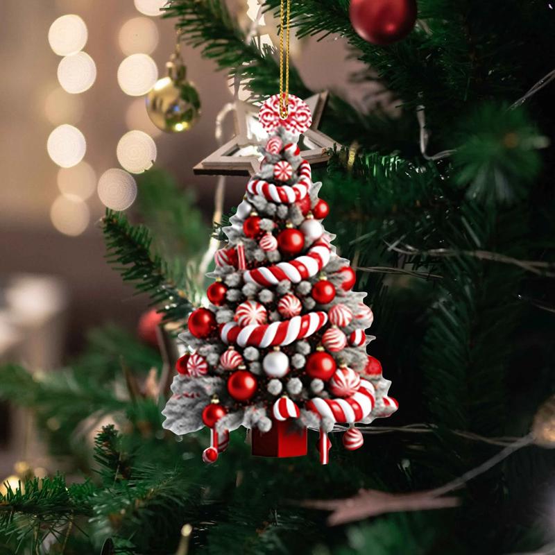 2024 Christmas Hanging Christmas Tree Ornaments Pendant with Candy Cane Ball Gift Box Decor for Home Party Table Decor