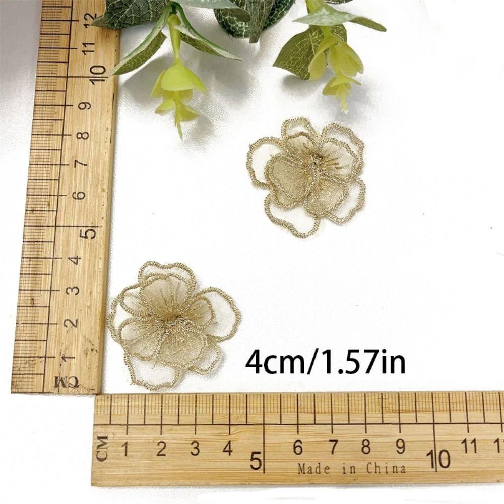 10pcs/Lot Sew On Lace Flower Patches White Sub Gold Organza Flower Appliques for Bridal Wedding Dress Clothes DIY Decoration