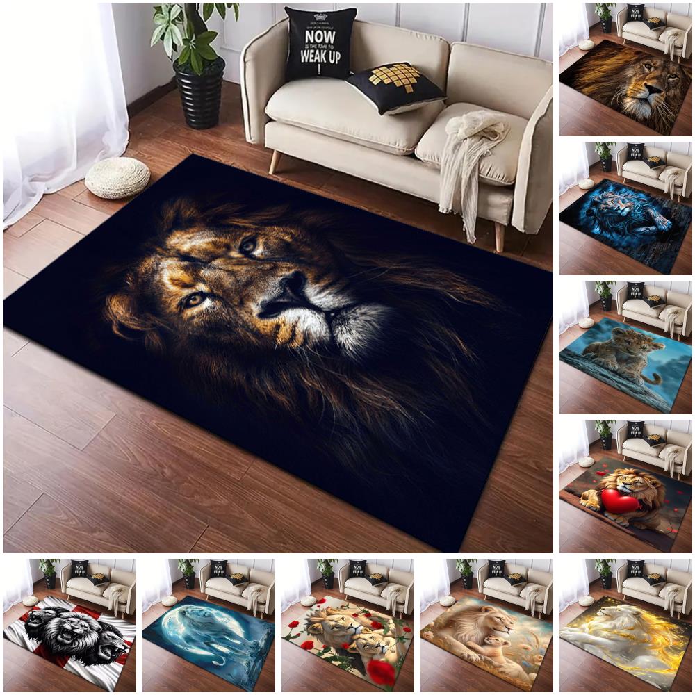 1PC Lion pattern printed Carpet Rug for Living Room Bedroom Home Sofa Decoration,Non-slip Floor Mat Floor mat