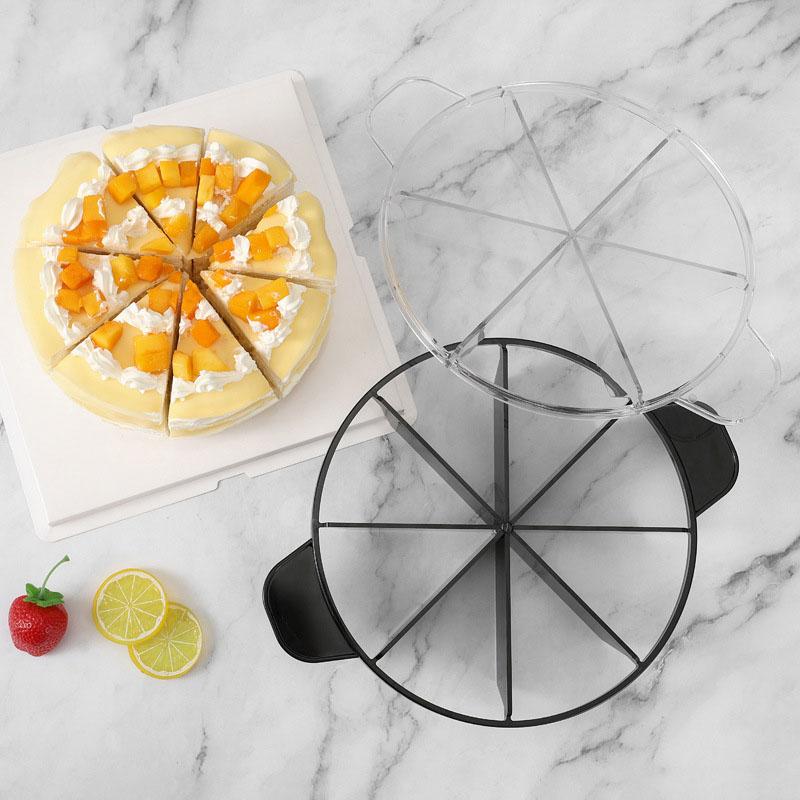 Divisore Affettatore Torta in Plastica - Tagliatorta Rotondo da 6/8 Fette per Torta a Strati Strumento da Forno (Nero/Trasparente)