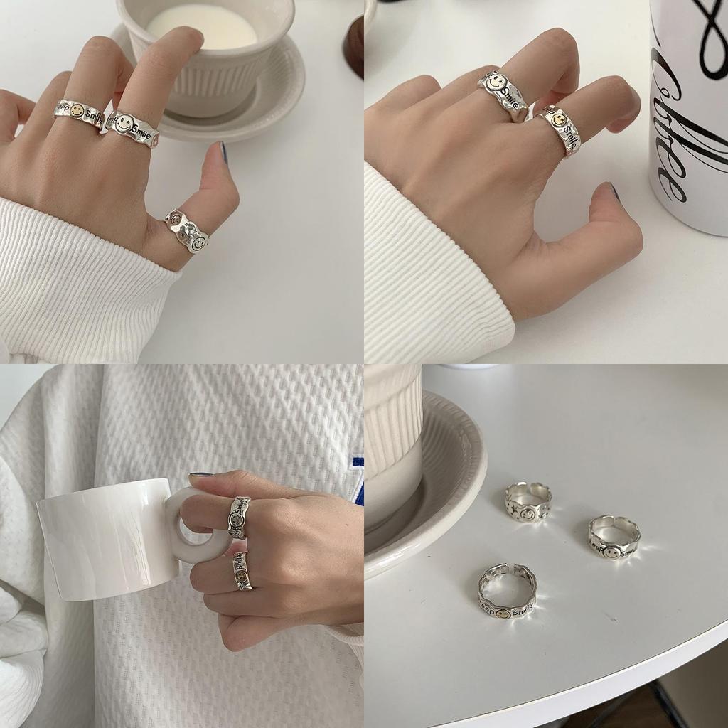 Schicker unregelmäßiger Smiley-Gesicht verstellbarer Ring für Damen in zeitgenössischer koreanischer Ästhetik mit 925er Silber