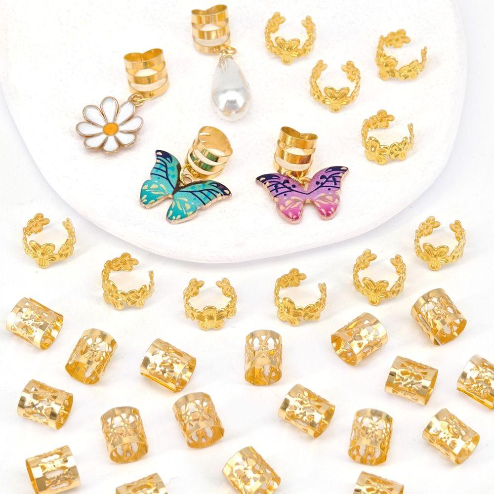 34pcs Butterfly Dreadlocks Beads Dread Locks Hair Braid Tubes Hollow Out Hair Ring  Hair Jewelry