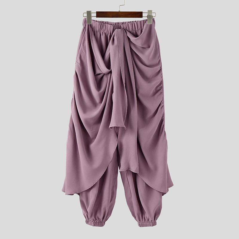 

INCERUN Мужские эластичные брюки гаремы с оборками, однотонные, повседневные 5XL фиолетовый