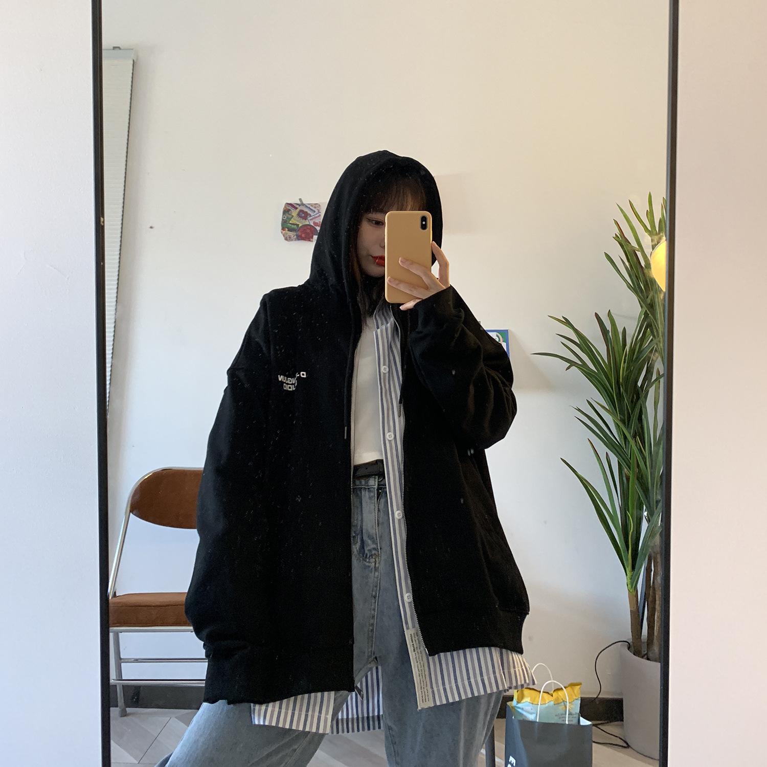 

Женские свободные свитера с длинным рукавом и капюшоном с круглым вырезом, женские топы, однотонные толстовки XXL чёрный