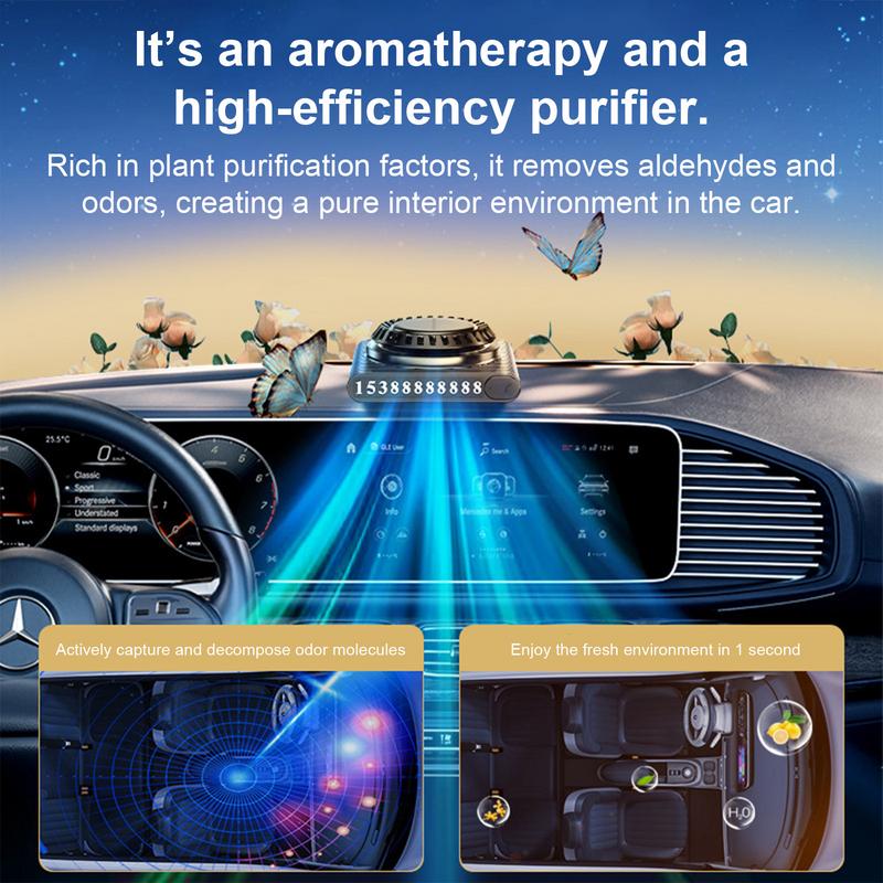 Solar Power Car Air Freshener Solar Rotating Aromatherapy With Temporary Parking Number Plate Odor Eliminator Dashboard