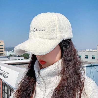 Letter Embroidery Women Sun Hat Lady Girls Outdoor Warm Winter Spring Plush Cap Lamb Wool Baseball Cap EMA