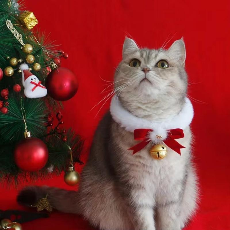 Christmas Cat Collar Cute Warm Pet Dog Cat Necklace with Bow Tie Puppy Kitten Buckle Necklace for New Year Pet Accessories