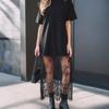 Damen Rundhals Kurzarm Maxikleid Lockerer Schnitt Hohe Taille Freizeit Spitze Patchwork Kleid