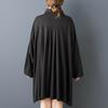 Langarm Übergröße Vintage Schwarz Neu in Kleider für Damen Lässig Locker Midi Frühling Herbst Kleid