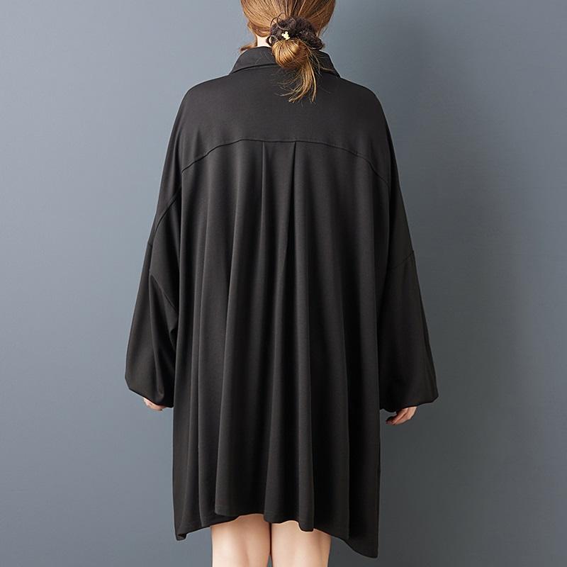 Langarm Übergröße Vintage Schwarz Neu in Kleider für Damen Lässig Locker Midi Frühling Herbst Kleid