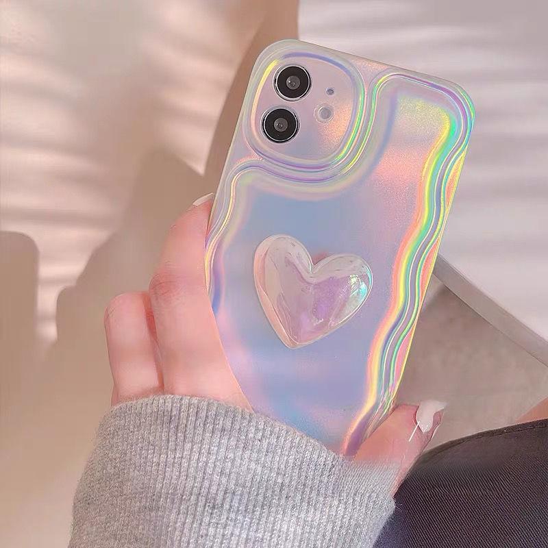 Laser 3D Love Heart Phone Case for iPhone 15 Promax- Soft Silicone Drop-Resistant iPhone Cover for Apple iPhone 15/14/13/12/11/xr/xs for Lady Girl