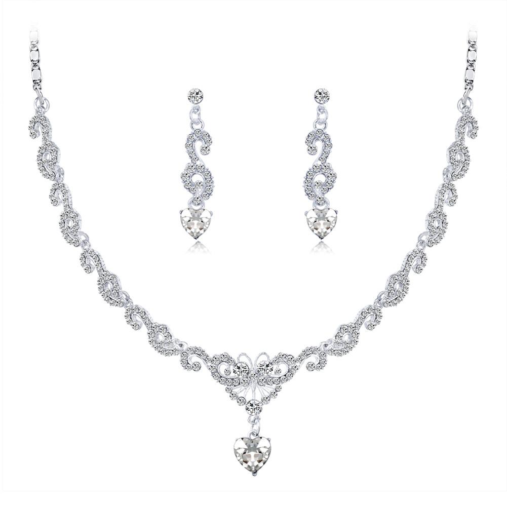 Women Bridal Jewelry Set Elegant Fashionable Diamond Alloy Necklace + Earring Set