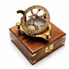 11.43 Cm Brass Sundial Compass with Wooden Box, Marine Compass, Steampunk Navigation Gift, Antique Brass Collectible