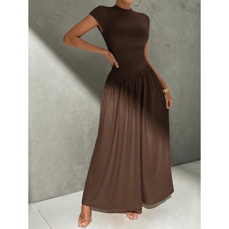 Europe, America 2026 summer new simple asymmetrical stand-up collar short-sleeved A-word casual dress women