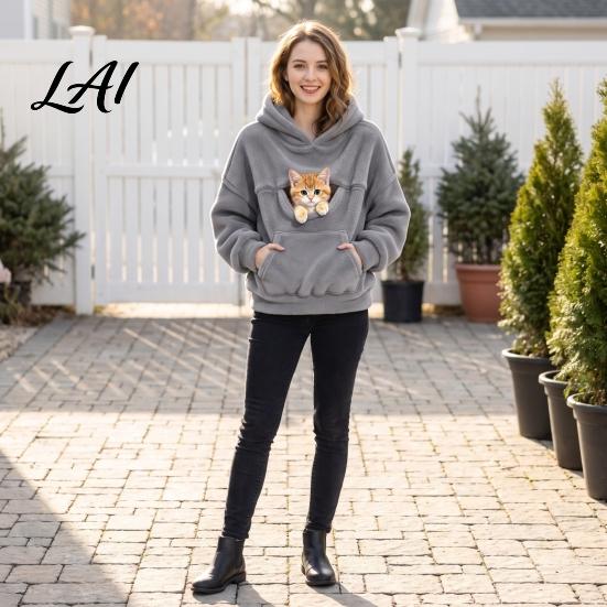 Pet Carrier Hoodie for Women Loose Fit Pullover Sweatshirt with Front Pouch Small Dog Carrying Long Sleeve Autumn Winter Casual Tops Dogs