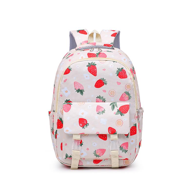 Strawberry Print Backpack Set Student Three-Piece Schoolbag Women's Large Capacity Water-Repellent Graffiti Backpack