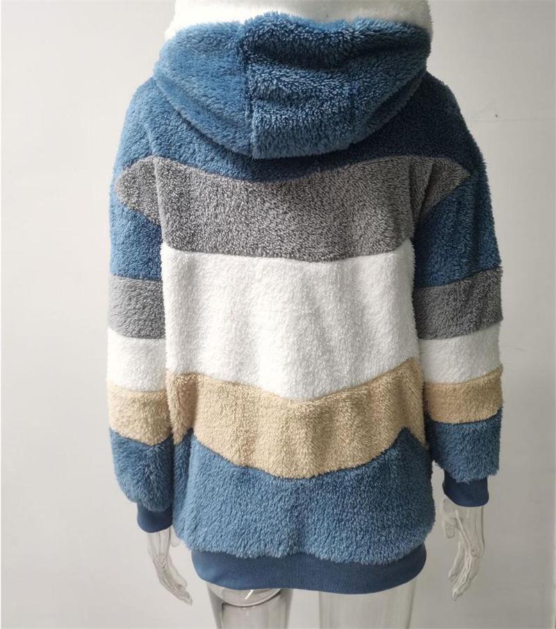Women's Loose Fit Multi-Color Plush Hooded Jacket - Autumn/Winter 2021