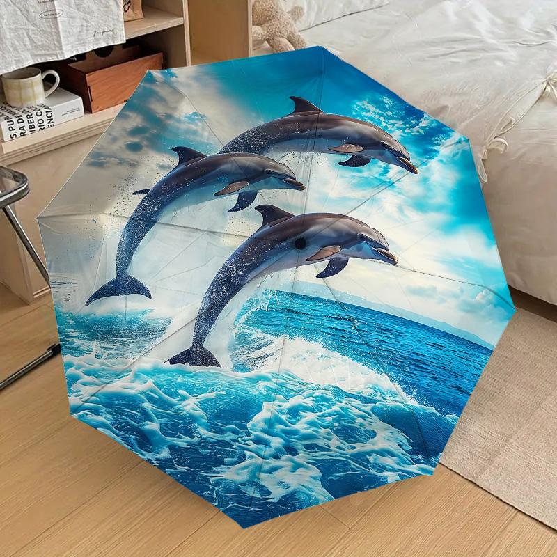 Ocean Animals Themed Folding Umbrella Fashion Auto-Open 8 Iron Ribs Plastic Handle Foldable Sunshade Perfect Christmas Gifts