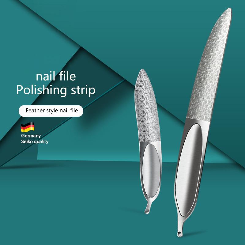 1Pcs Double Sides Nail Files Feather Manicure Pedicure Grinding Grooming Stainless Steel Nail File Buffer Toenail Sanding Tool