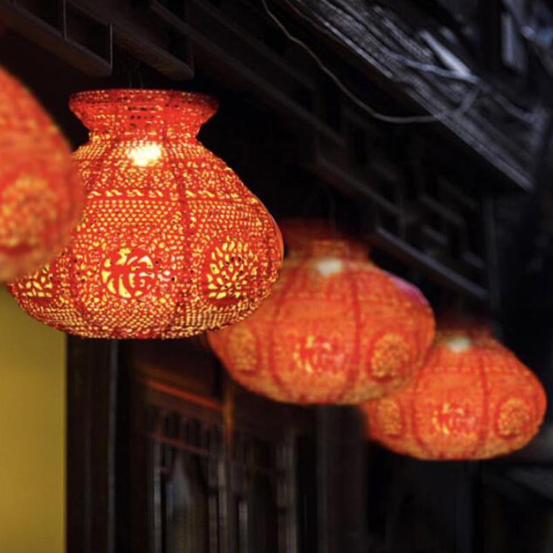 Solar Power Supply Chinese Style Red Lantern Hollow Outdoor Hanging Lantern New Year Decoration Spring Festival Party Decor