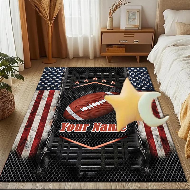 1PC Custom Name American Football Emblem Theme Floor Mat Ideal for Living Room, Game Rooms, Office, Bedroom Floor Mat Playful Design