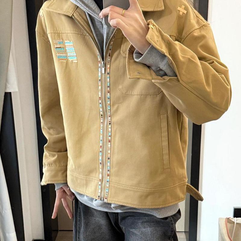 Unisex Casual Retro Embroidered Workwear Jacket S
