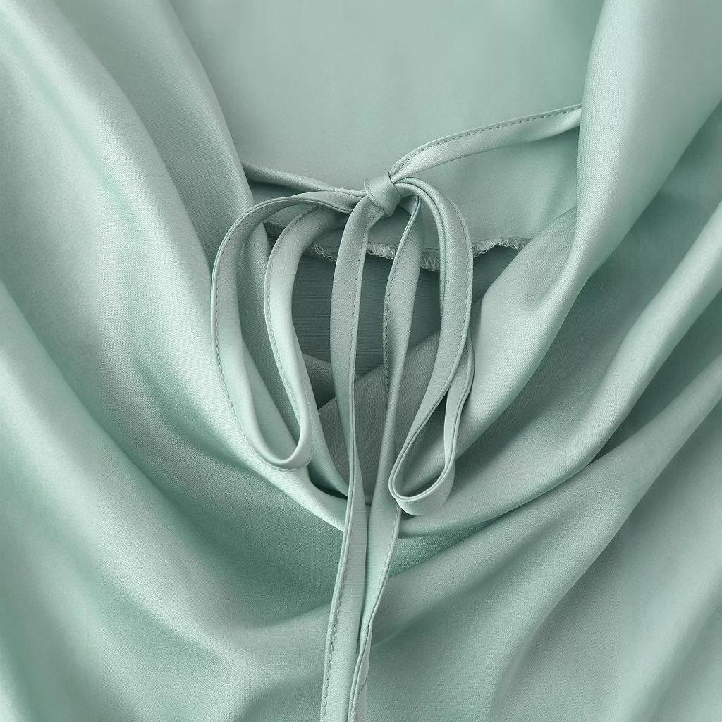 Spring 2025 Women's European & American Style Silk Satin Halter Neck Backless Dress