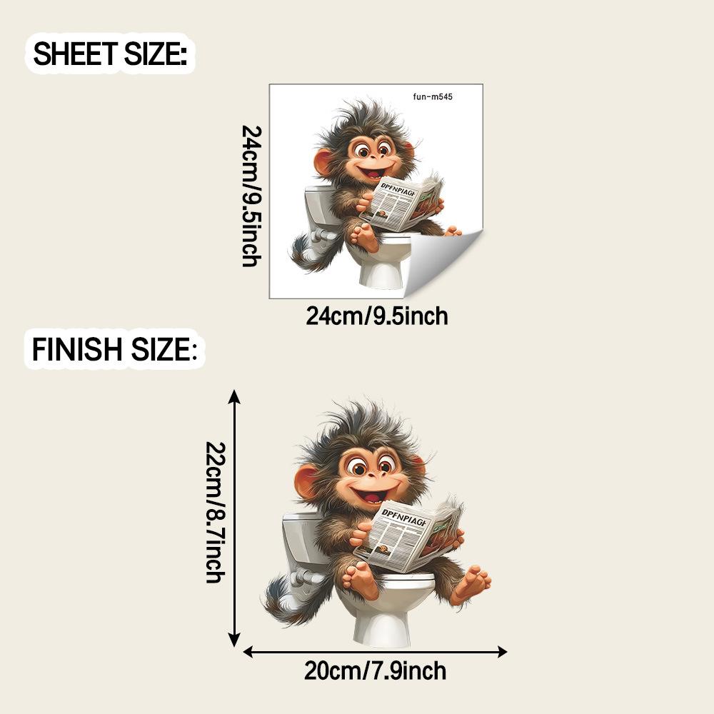 Funny Monkey Reading Newspaper On Toilet Seat Sticker Bathroom Decor Removable Self-Adhesive Decal