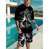 Summer Men's Short-sleeved Shorts Suit Black and White Praying Hands Art Print Loose and Breathable Outdoor Fashion Casual Men's Two-piece Set
