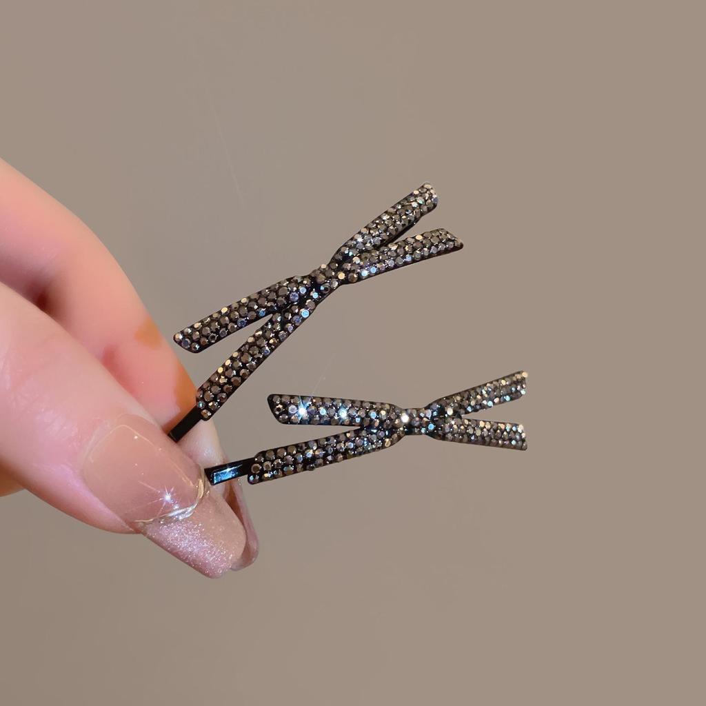 Black Rhinestone Cross Style Hair Clip for Women - Elegant Flyaway, Bangs & Side Double Clip Hairpin