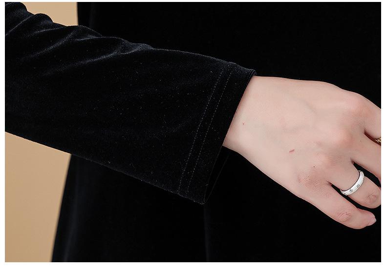 Spring 2026 Velvet Patchwork Qipao: Long-Sleeved Midi Dress for Middle-Aged & Elderly Women